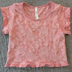 Anthropologie Blush Pink Embroidered Floral Lace Crop Top Fits Like S/M